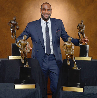 LeBron James with 4 NBA MVP Trophy